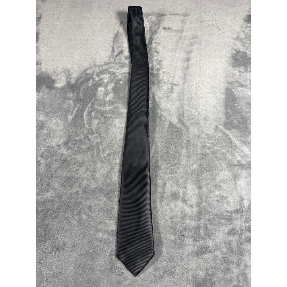 Countess Mara Mens Solid Black Necktie Diagonal Ribbed Texture Classic Wide Tie